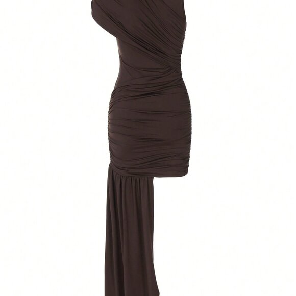 Brown Elegant Women's Mini Sleeveless Patchwork Dress - Picture 7 of 7